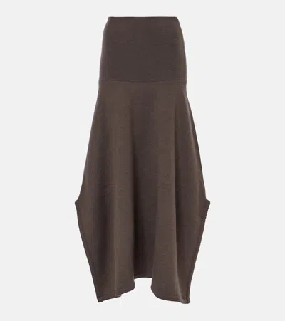 Lemaire Wool And Cotton Midi Skirt In Brown