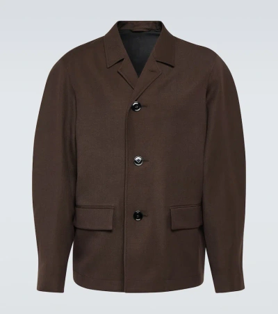 Lemaire Wool And Linen Gabardine Coat In Brown