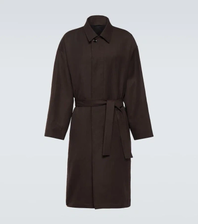 Lemaire Wool And Linen Gabardine Overcoat In Brown