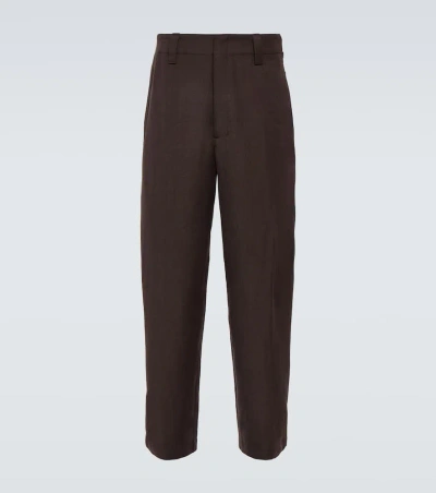 Lemaire Wool And Linen Gabardine Wide-leg Trousers In Brown