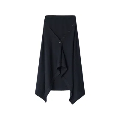 Lemaire Wool Blend Asymmetric Draped Midi Skirt In Black
