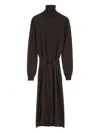 Lemaire Trompe L'oeil Turtleneck Belted Midi Dress In Brown