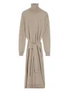 Lemaire Tie-waist Turtleneck Dress Light Taupe In Gray