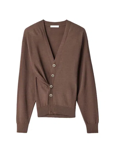 Lemaire Wool Blend Twisted Cardigan In Brown