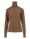 Lemaire Wool High Collar Cardigan In Brown