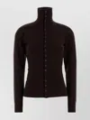 Lemaire Wool Cardigan Featuring High Collar And Ribbed Cuffs In Brown
