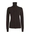Lemaire Wool Cardigan Featuring High Collar And Ribbed Cuffs In Brown