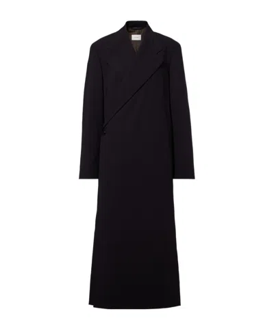 Lemaire Wool Crêpe Wrap Coat In Black