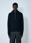 Lemaire Half Zip Sweater In Ribbed Virgin Wool In Black