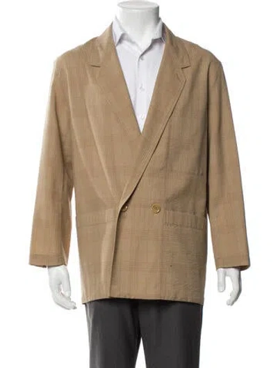 Pre-owned Lemaire Wool Plaid Print Peacoat In Neutral