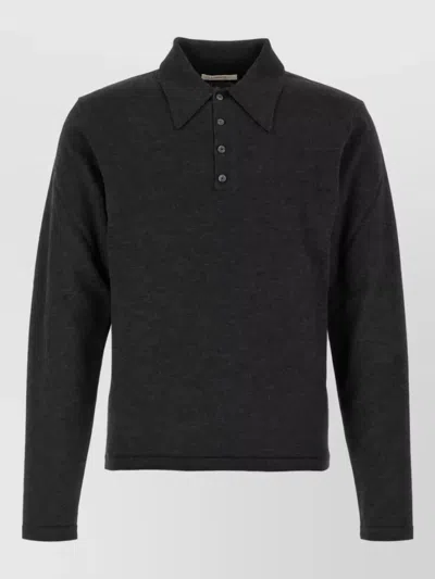 Lemaire Wool Polo Sweater In Black