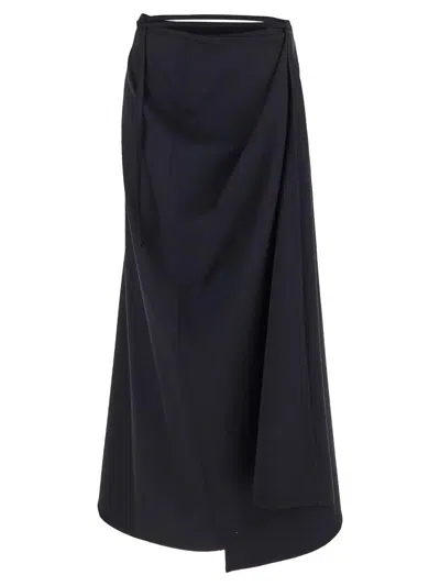 Lemaire Asymmetric Tied Midi Skirt In Jet Black