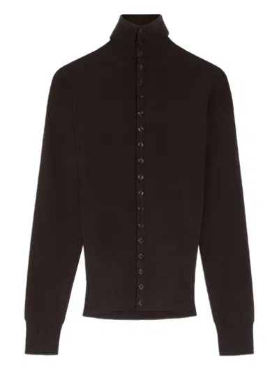 Lemaire Wool Turtle-neck Cardigan In Black
