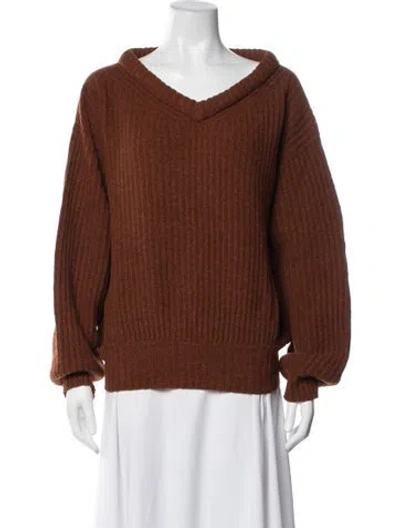 Pre-owned Lemaire Wool V-neck Sweater In Brown