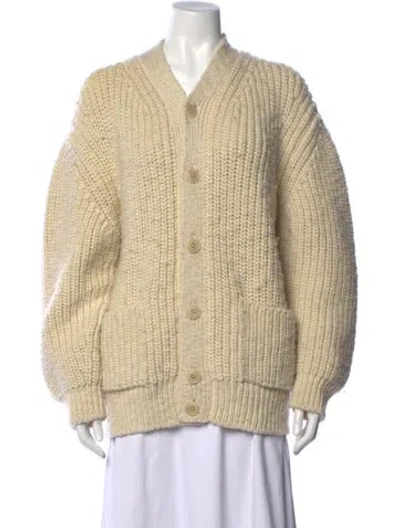Pre-owned Lemaire Wool V-neck Sweater In Neutrals