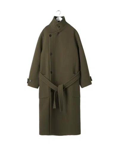 Lemaire Wool Wrap Belted-waist Coat In Green