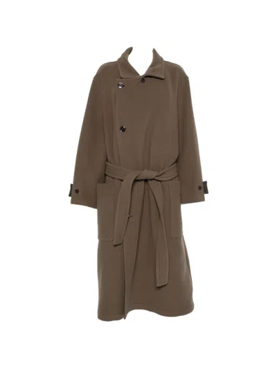 Lemaire Wool Wrap Coat In Green