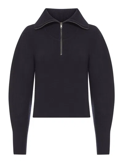 Lemaire Wool Zip-up Sweater In Black