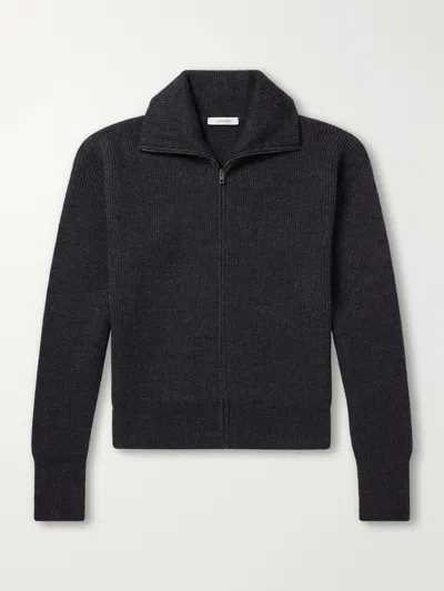 Lemaire Wool Zip-up Cardigan In Gray