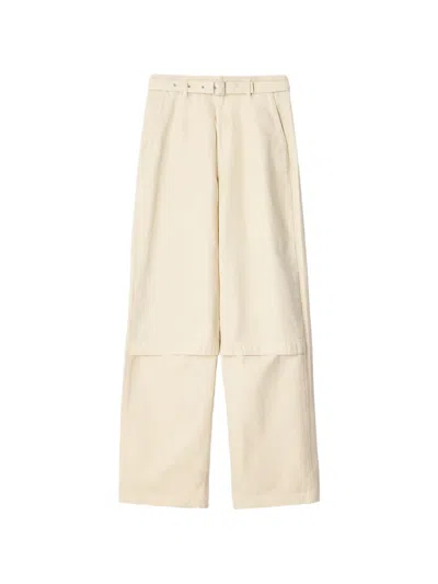 Lemaire Work Pants In Garment-dyed Shiny Denim In Neutral
