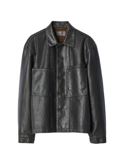 Lemaire Workwear Overshirt In Coated Denim In Black