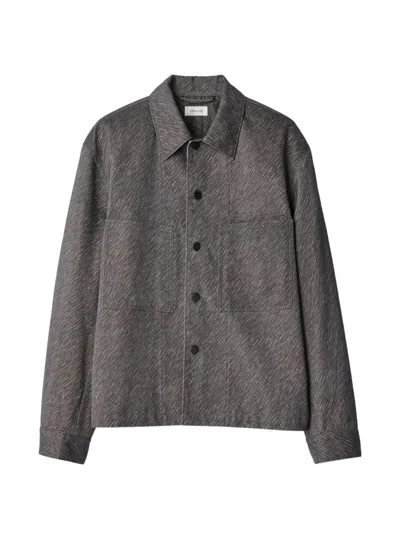 Lemaire Workwear Overshirt In Diagonal Printed Cotton In Gray