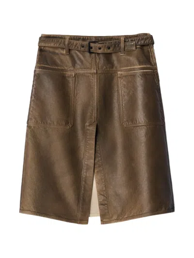 Lemaire Workwear Skirt In Coated Denim In Brown