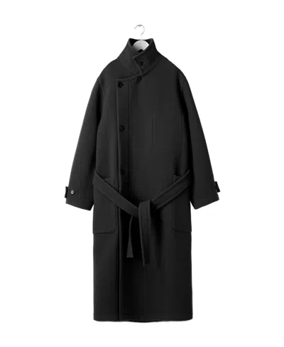 Lemaire Wrap Belted Wool Coat In Black