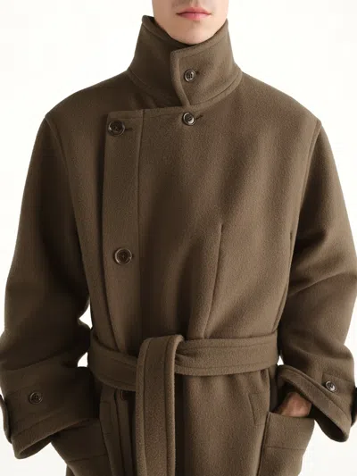 Lemaire Wrap Coat In Brown
