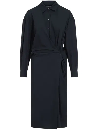 Lemaire Wrap Design Dress With Classic Collar In Black