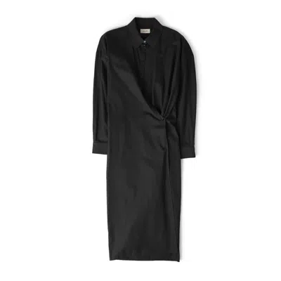 Lemaire Wrap-effect Cotton-poplin Midi Shirt Dress In Black