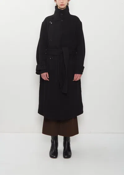 Lemaire Wrap Wool Coat In Black