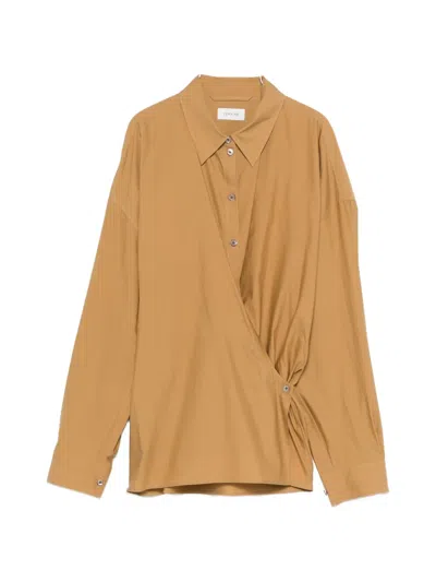 Lemaire Wrap-over Shirt In Brown