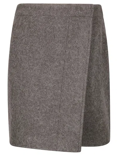 Lemaire Wrapover Skirt With Layered Design And Soft Drape In Gray