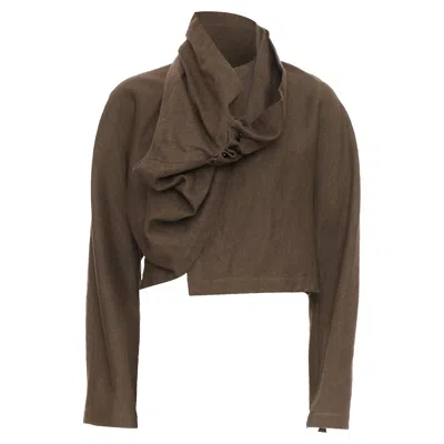 Pre-owned Lemaire Wrapped Cropped Linen Wool Jacket In Brown