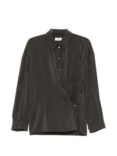 Lemaire Collared Wrap Shirt Long Sleeves Pleated In Neutral