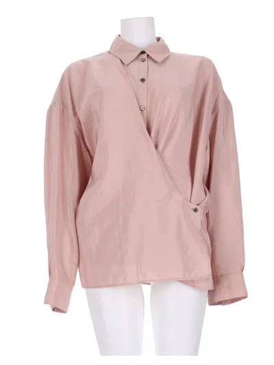 Lemaire Wrap-style Soft Pink Silk-blend Blouse