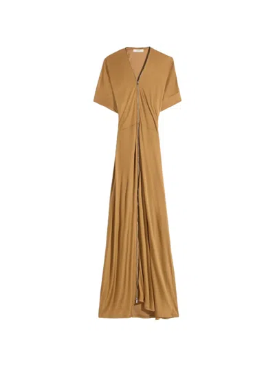 Lemaire Cinnamon-brown Zip-up Dress In Cotton-viscose Jersey