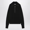 Lemaire Half Zip Sweater In Ribbed Virgin Wool In Black