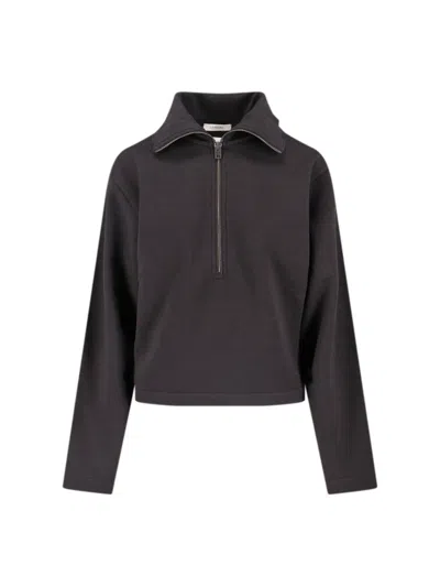 Lemaire Zip Wool Blend Sweatshirt In Brown