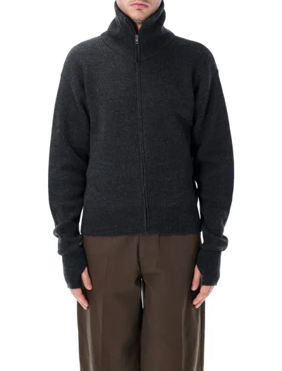 Lemaire Zip-front High Neck Wool Sweater In Ash Melange