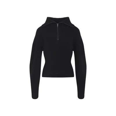 LEMAIRE ZIPPED BLACK WOOL SWEATER