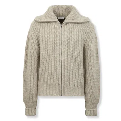 Lemaire Zipped Ribbed Cardigan In Neutral