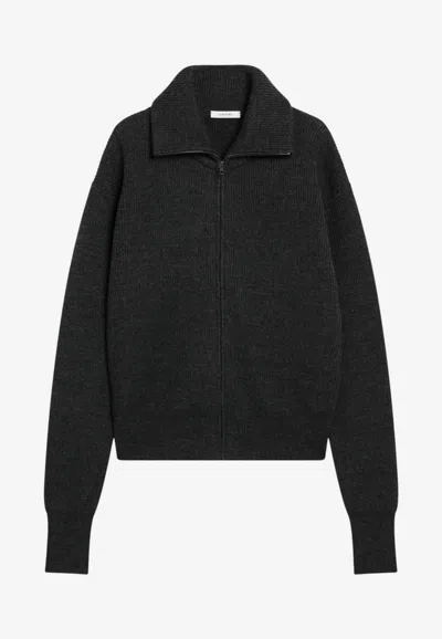 Lemaire Zip-up High-neck Cardigan In Gray