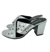 Lemaré Women's Metallic Cross Grommet Block Heel Sandals In Pewter In Silver