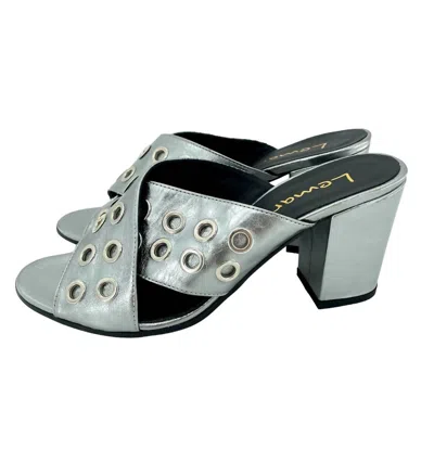 Lemaré Women's Metallic Cross Grommet Block Heel Sandals In Pewter In Silver