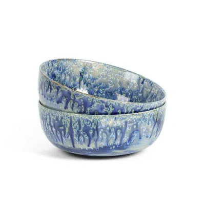 Lemieux Et Cie Hanami Stoneware Serving Bowl Set In Blue