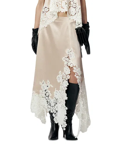 L'emiune Silk Lace Trim Asymmetrical Slip Skirt In Neutral
