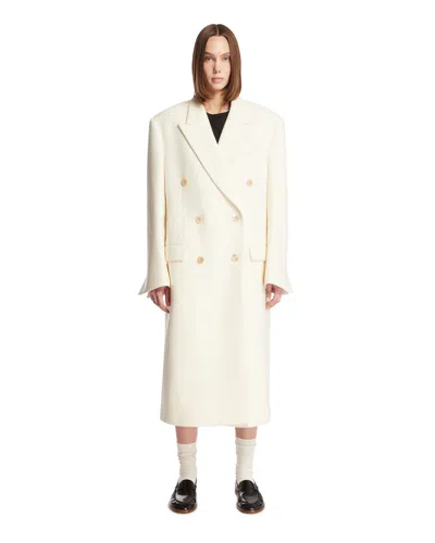 L'emiune White Double-breasted Wool Coat In Neutral