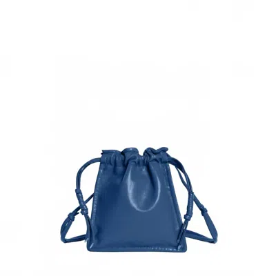 Lemiz Women's Mini Bowie Drawstring Crossbody Leather Bag In Azure In Blue